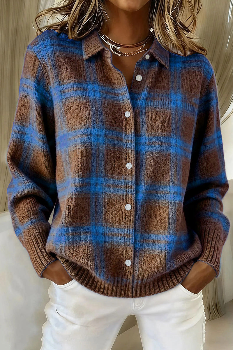 Women's Polo Collar Stripes Contrast Color Woolen Coats