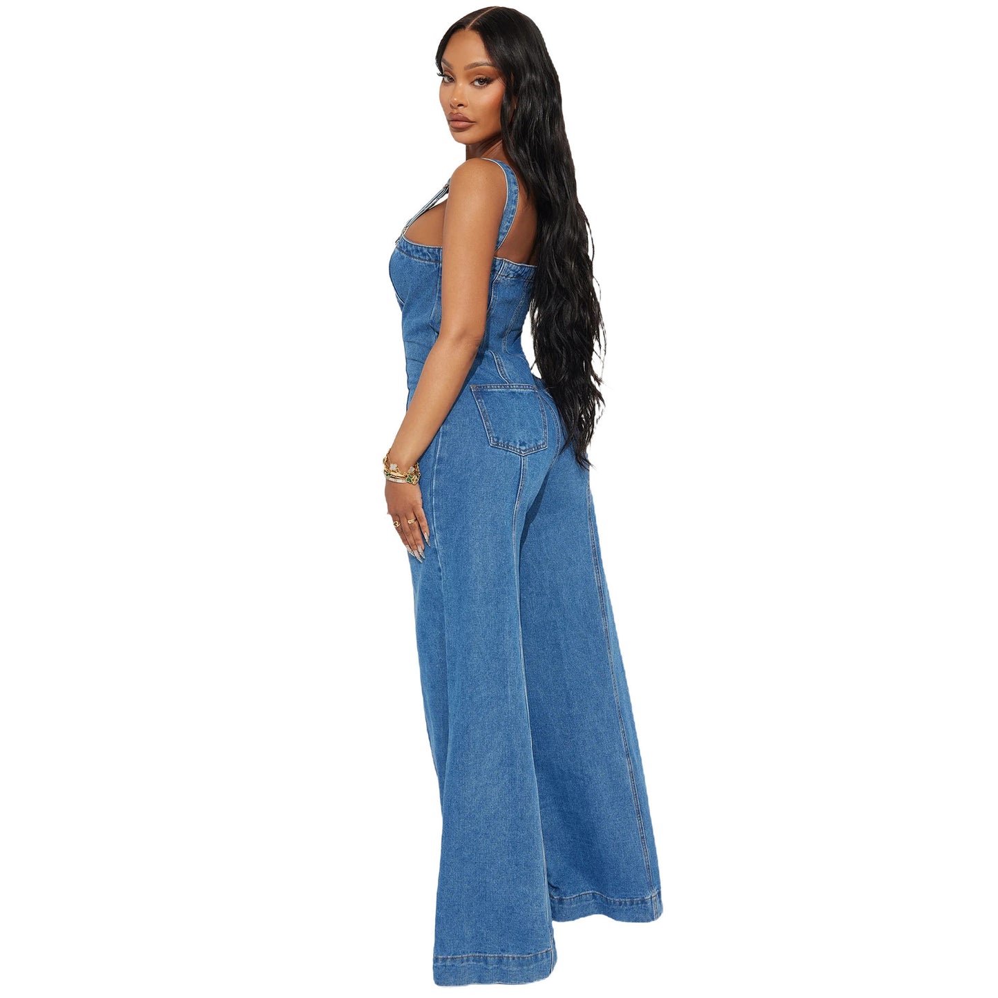 Women's Fashion Casual Sexy Suspender Denim Wide Jumpsuits