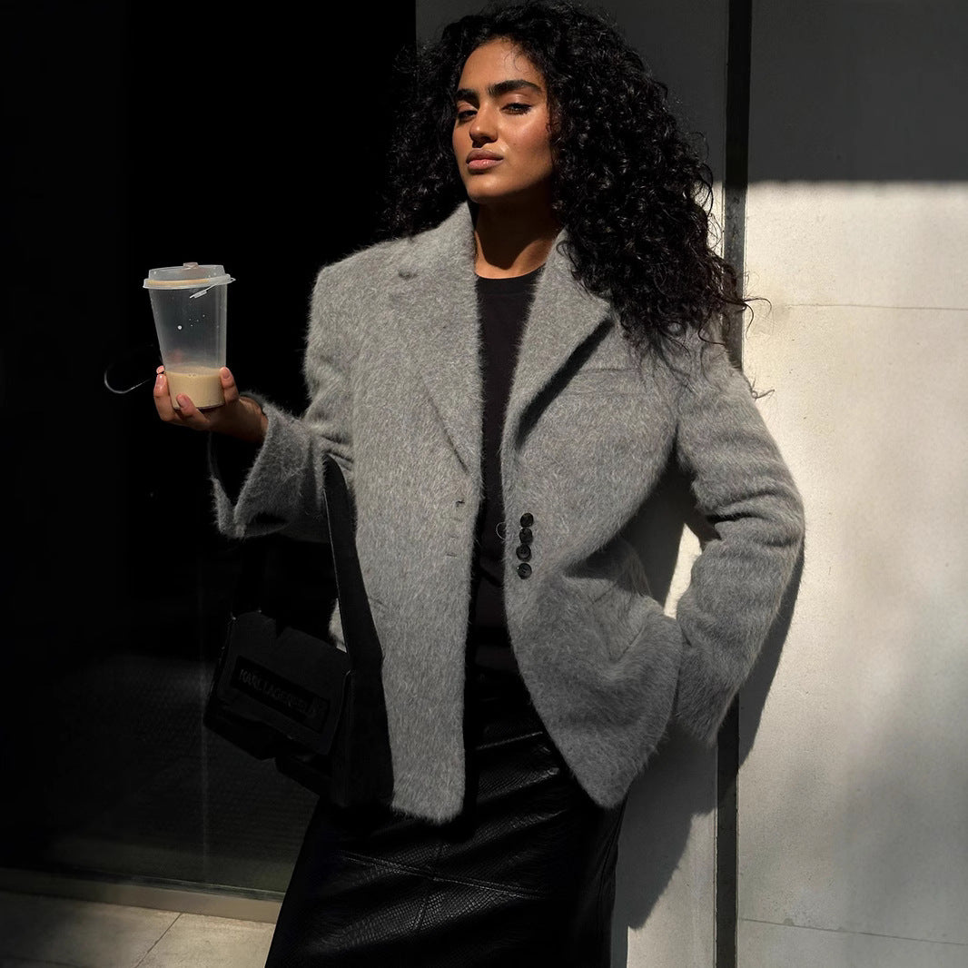 Women's Wind Loose Lapels Plush Long-sleeved Overcoat Coats