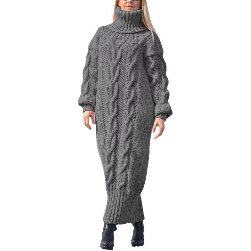 Women's Long High Collar Loose Twist Solid Knitwear