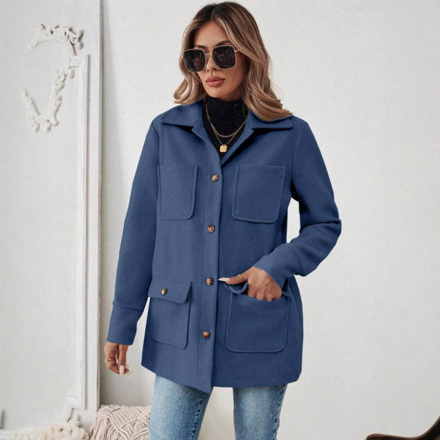 Women's Color Long Sleeve Casual Woolen Wind Coats