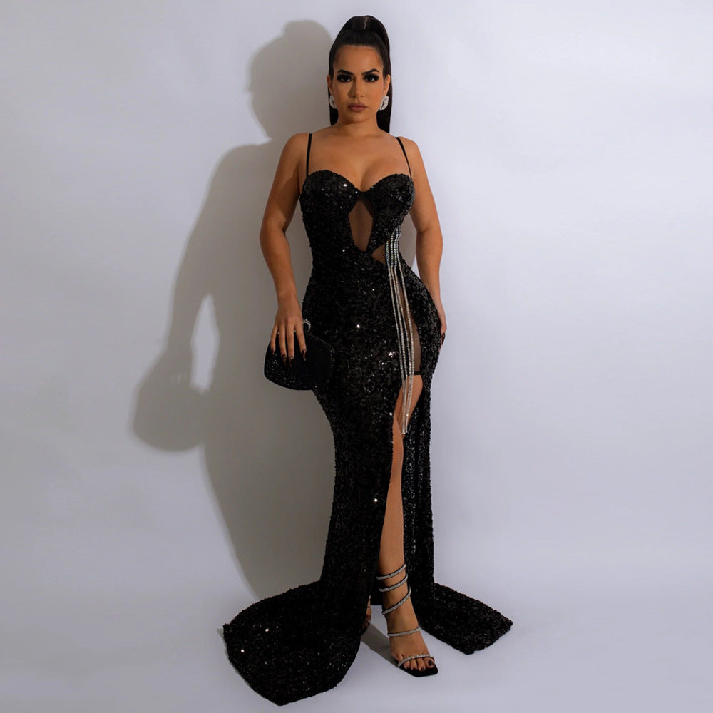 Women's Sexy Spaghetti Straps Sleeveless Sequined Dress Dresses