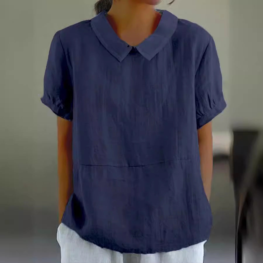 Women's Loose Lapels Shirt Sleeve Cotton Blouses