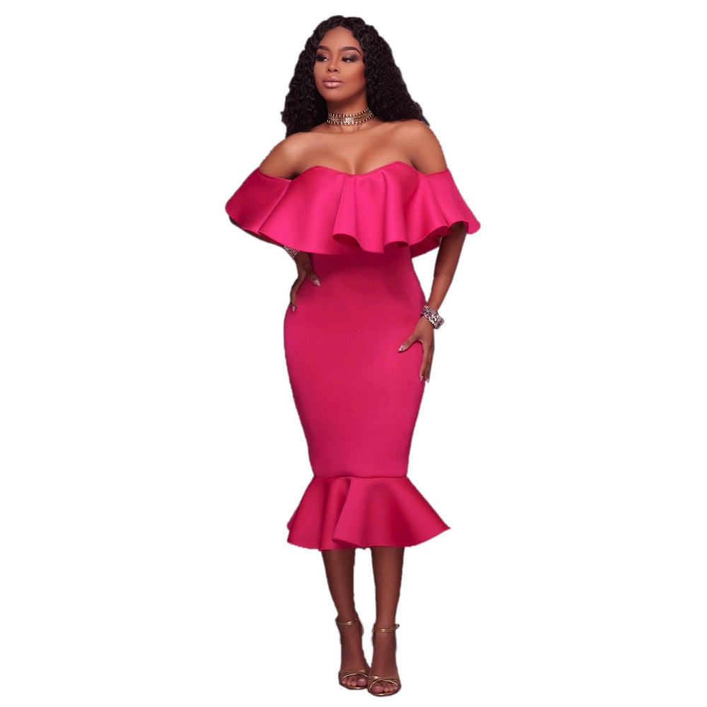 Women's Large Popular Ruffled Sexy Autumn Dress