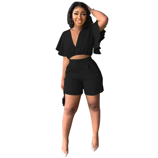 Cool Ruffled Casual Summer Two-piece Set Suits