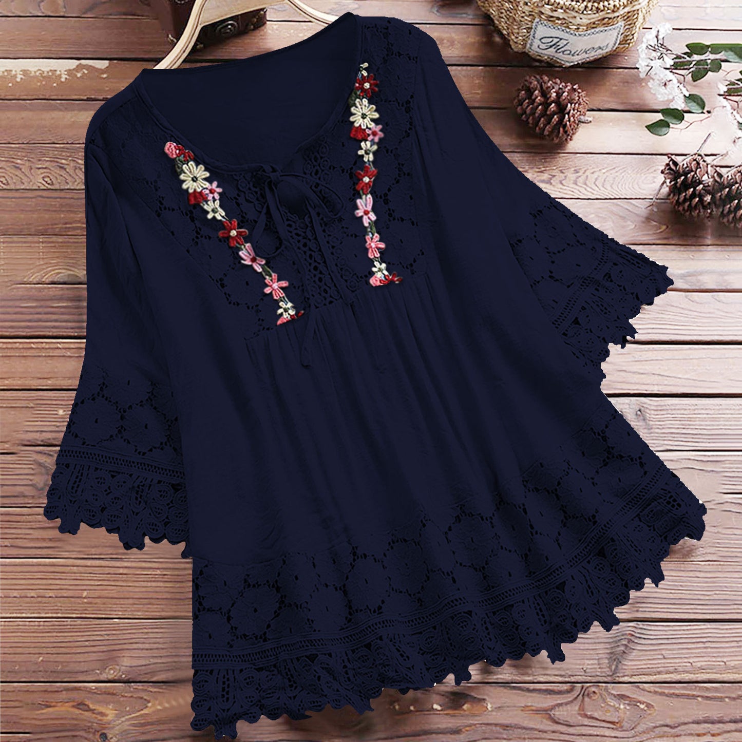 Women's Summer Cotton Linen Stitching Lace Elegant Blouses