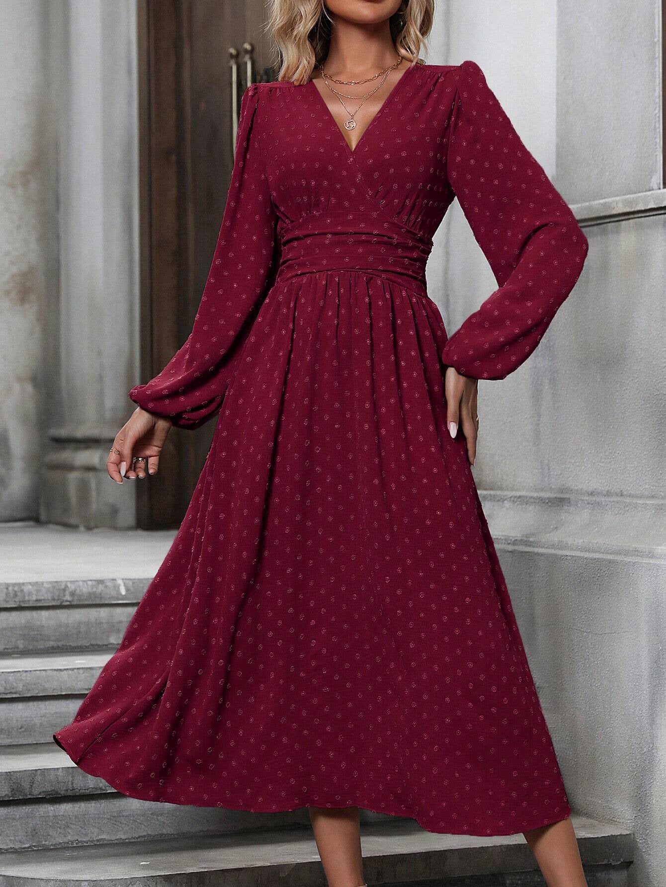 Women's Diagonal Collar Lantern Sleeve Elegant Slimming Dress