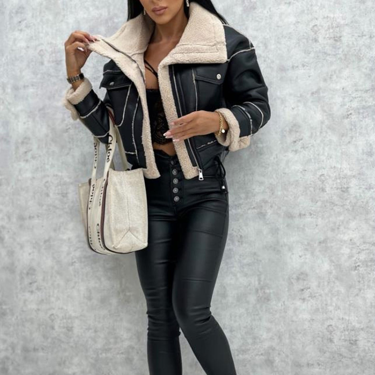 Women's Lamb Wool Zipper Machine Car Style Jackets