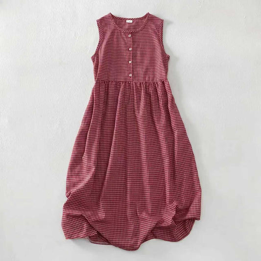 Cotton Linen Swing Loose Comfortable Breathable Plaid Sleeveless Vests