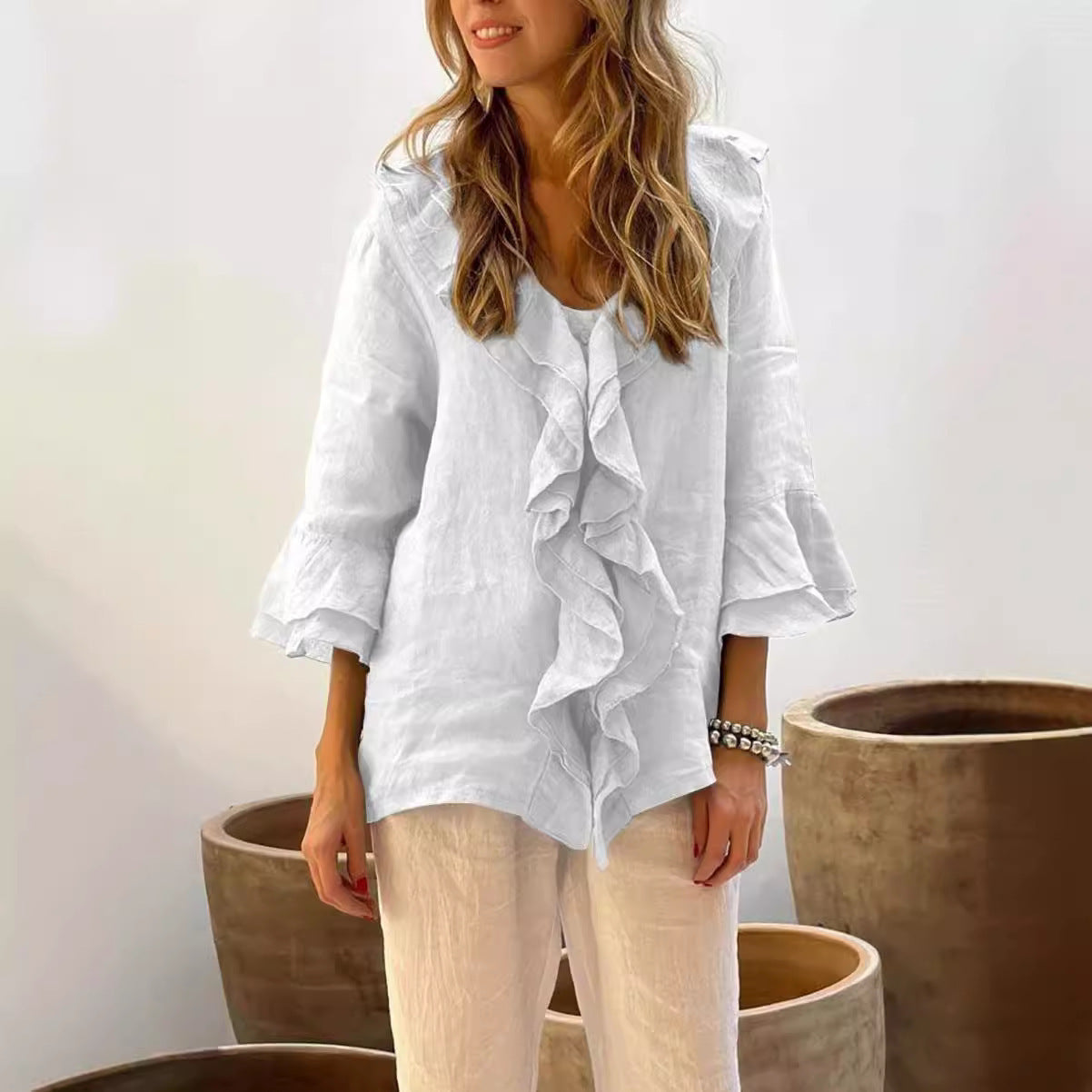 Women's Autumn Fashion Ruffled Sleeve Loose Casual Blouses