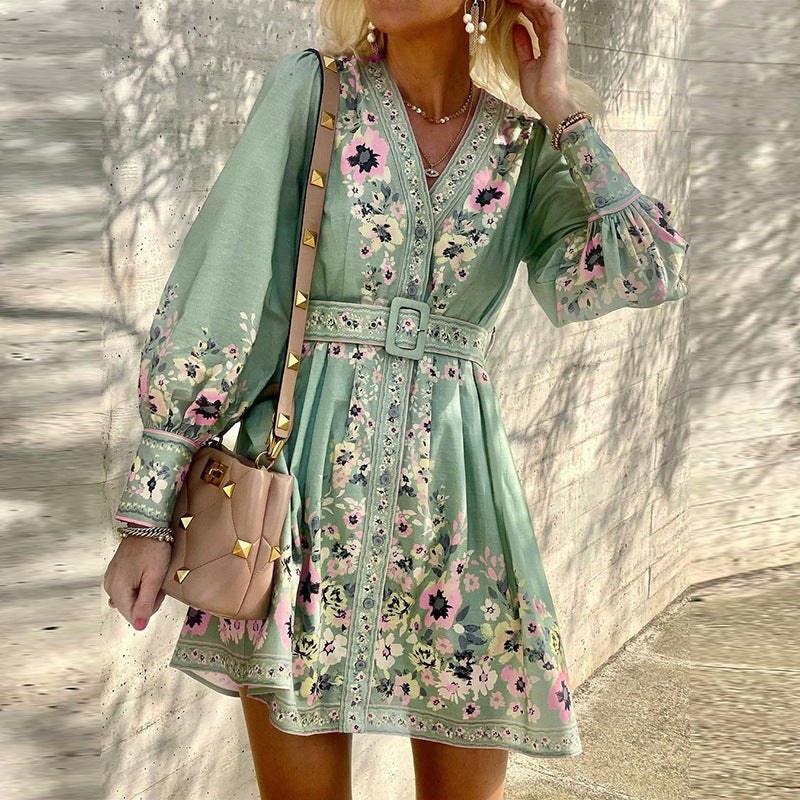 Women's Autumn Long Sleeve Loose Print Bohemian Dresses