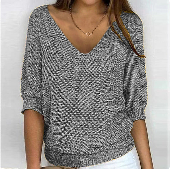 Women's Basic Style Slimming Sleeve Solid Color Bottoming Sweater