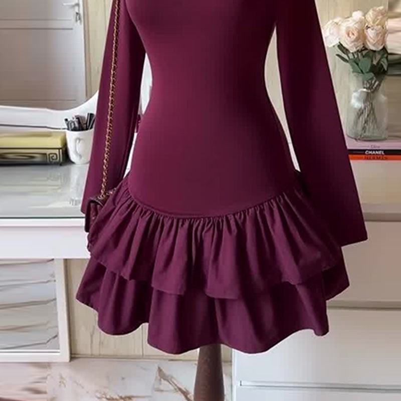 Women's Autumn French Ruffled Red Slimming Dress Dresses