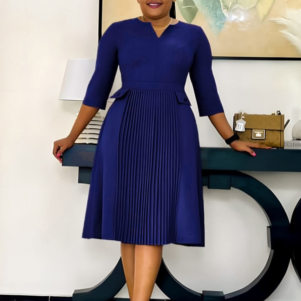 Women's Solid Color Fashion Pleated Sleeve African Plus Size