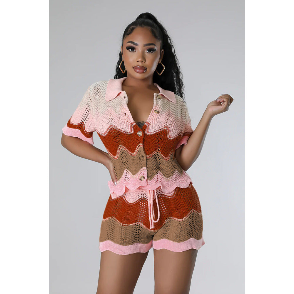 Popular Women's Spring Knitted Short-sleeved Two-piece Fashion Casual Suit