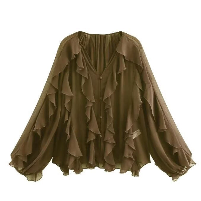 Charming Spring Series Laminated Decoration Shirt Blouses