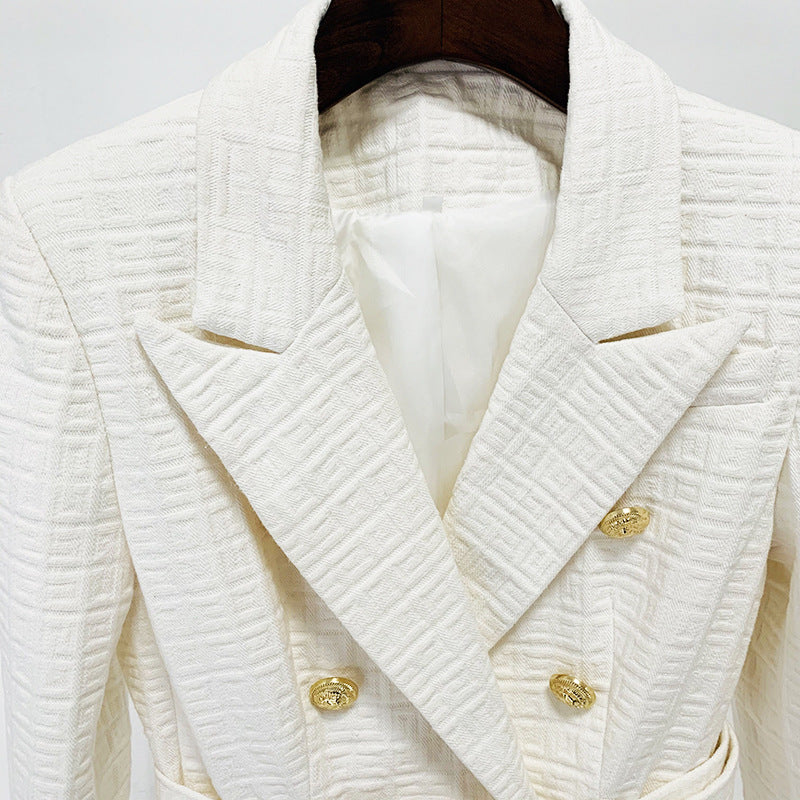 Breasted Slim Fit Maze Graphic Cotton Linen Blazers