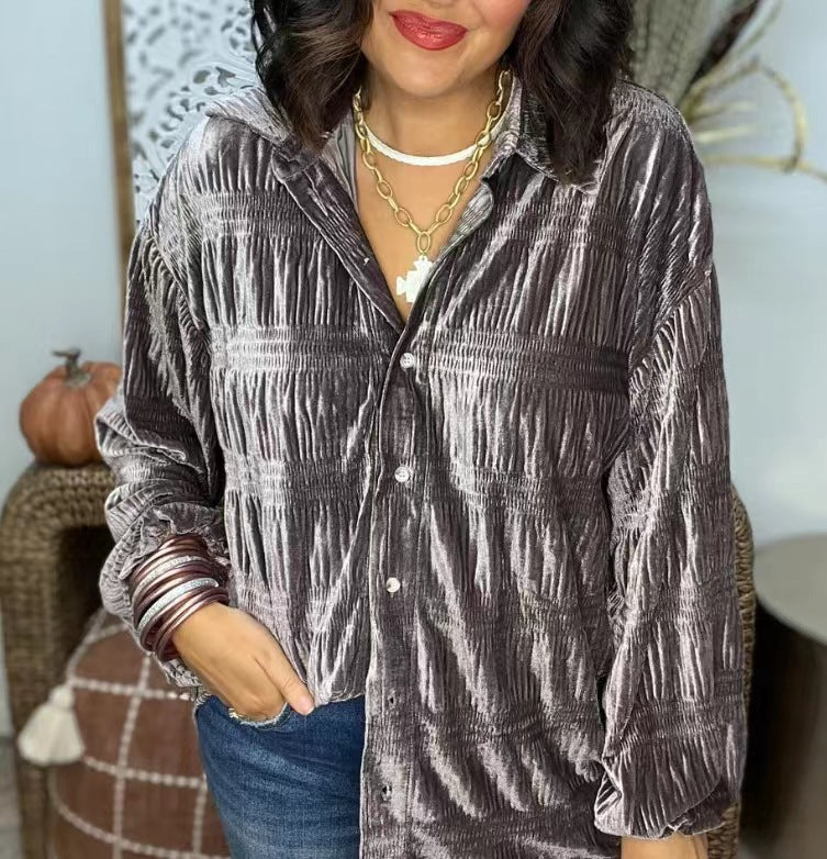 Women's Popular Veet Simple Loose Button Shirt Sweaters