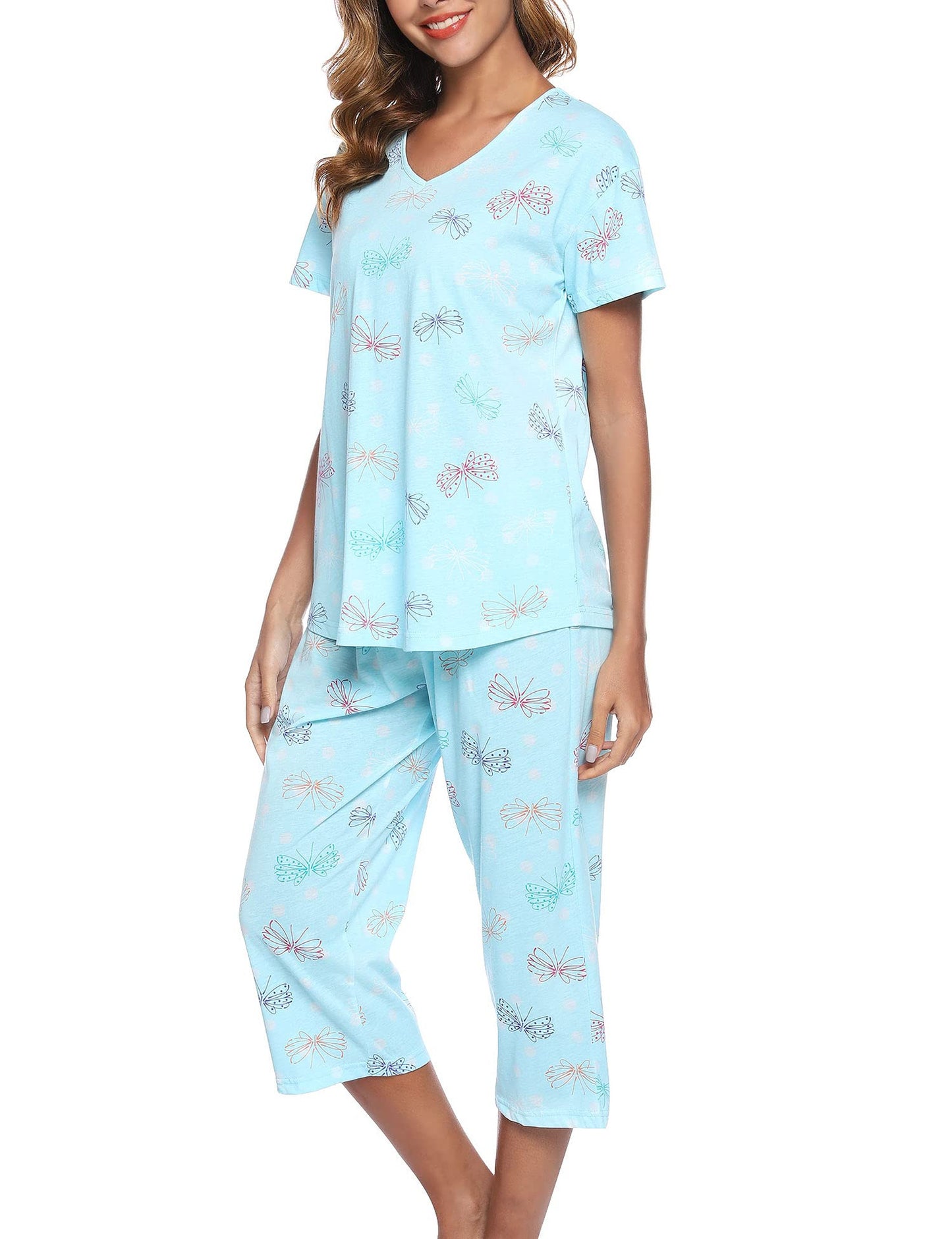 Women's Short-sleeved Cropped Knitted Cotton Home Wear Fashion Casual Suit
