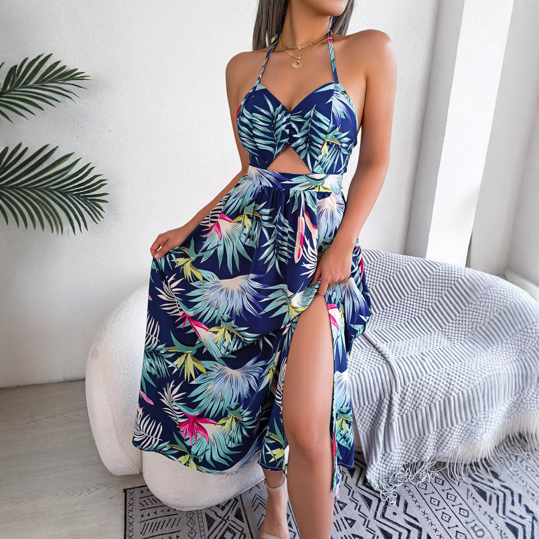 Women's Flower Sleeveless Cutout Sling Long Dress Dresses