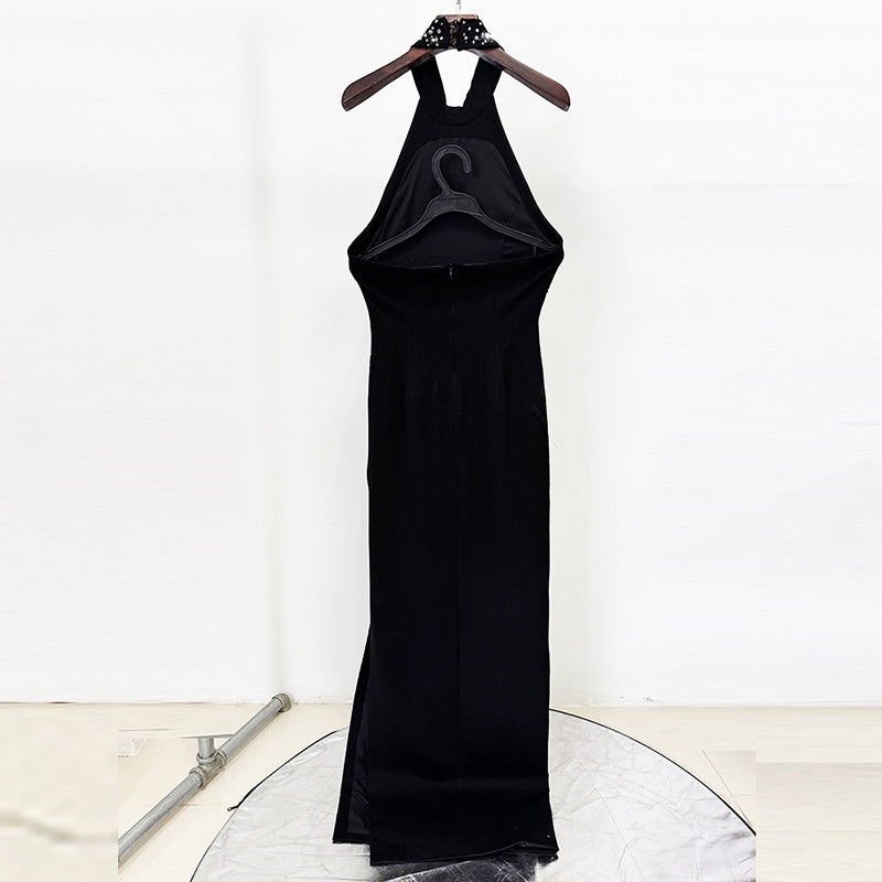 Fashion Three-dimensional Beads Rhinestones Stretch Halter Dresses