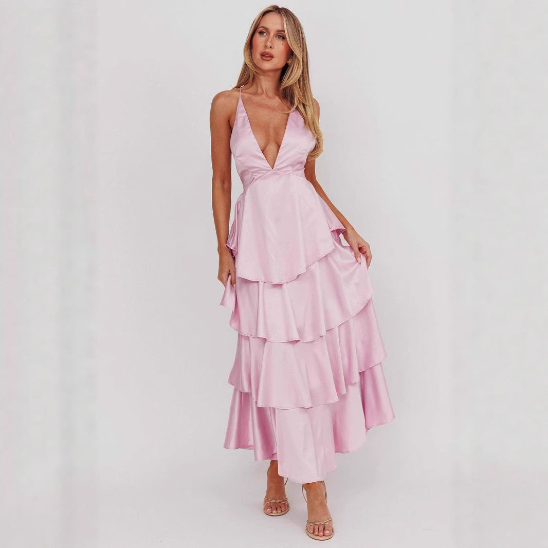 Women's Fashion Sexy Backless French Strap High Waist Dress