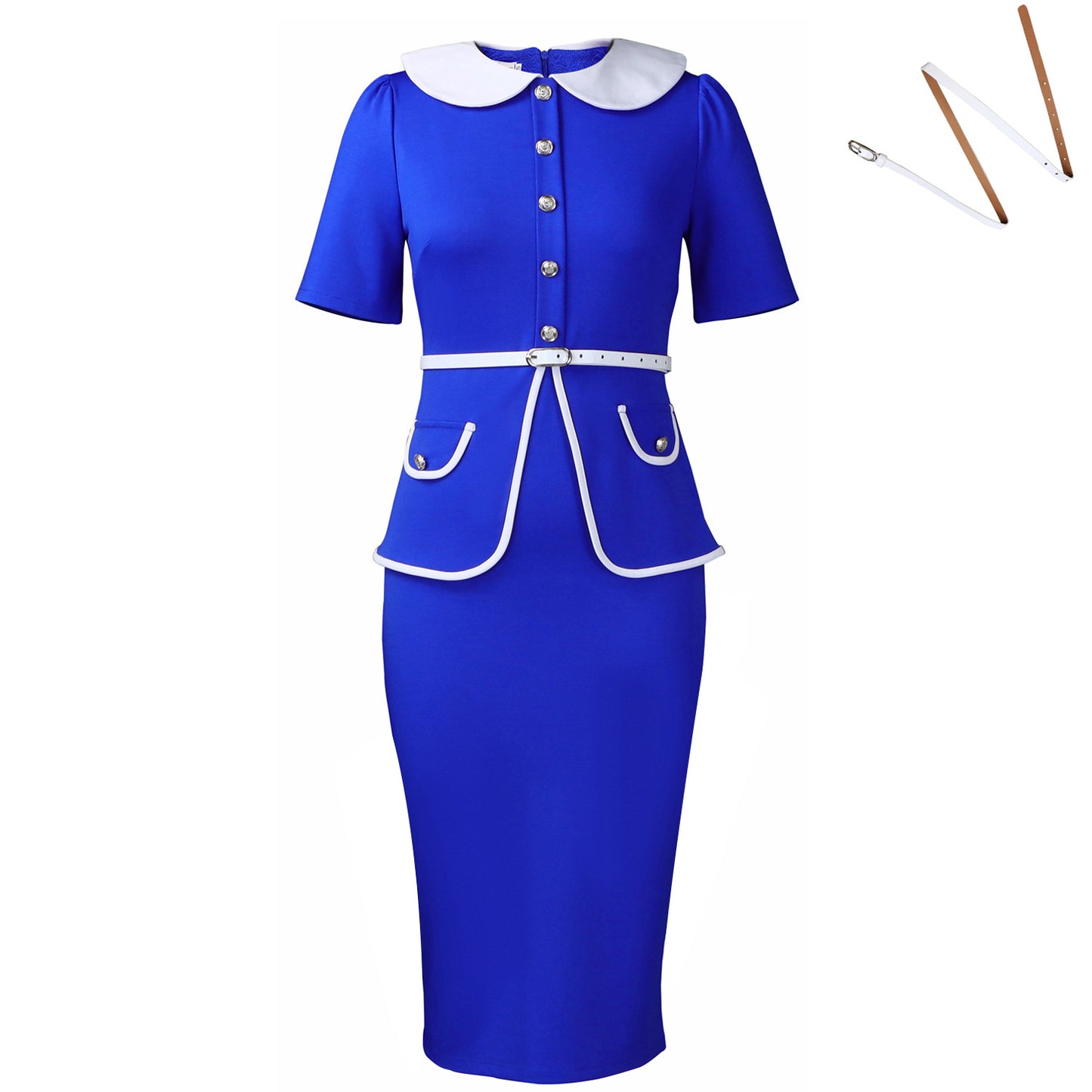 Women's Summer Sleeve Fashion Temperament Ol Color Matching High Waist Dress
