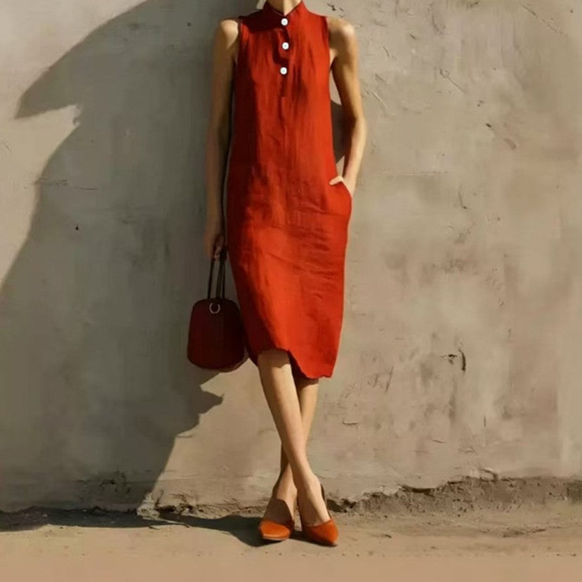 Attractive Summer Solid Color Loose Sleeveless Dress