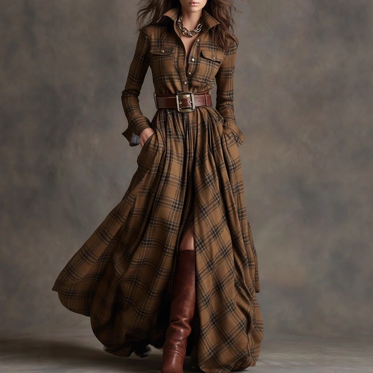 Women's Pretty French Retro Plaid Dress Dresses