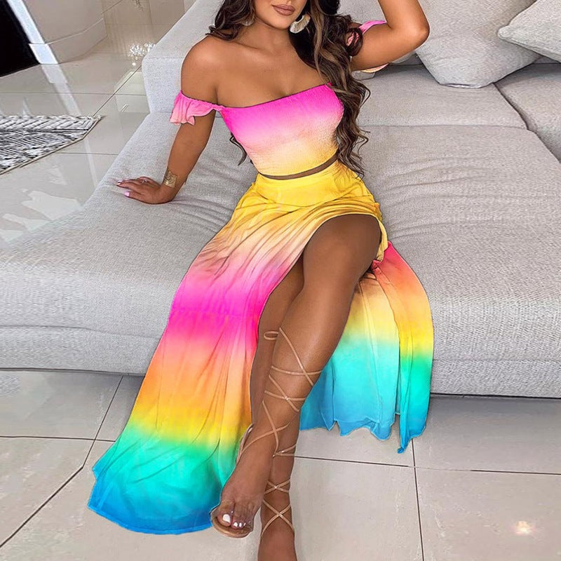 Women's French Bohemian Printed Mid-length Retro Tube Suits