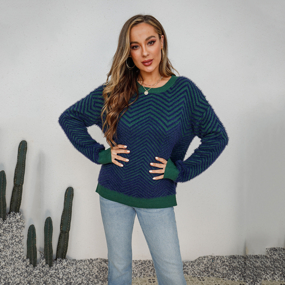 Women's Spring Round Neck Pullover Long Sleeve Sweater