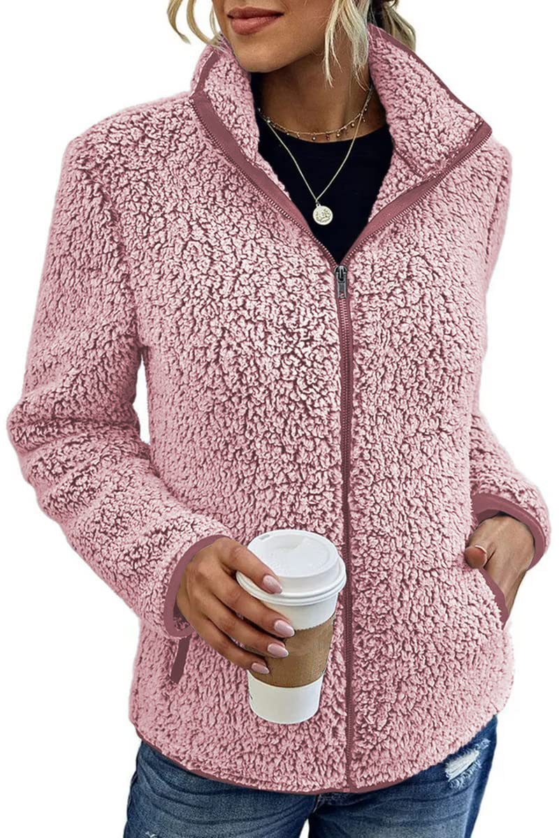 Women's Solid Color Loose Casual Zipper Bubble Veet Coats