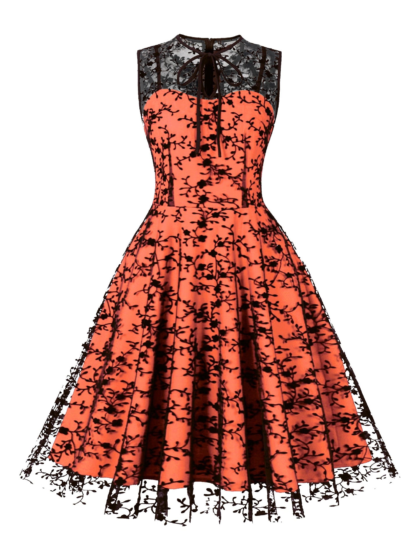 Women's Embroidery Cinched Sleeveless Christmas Court Swing Dresses