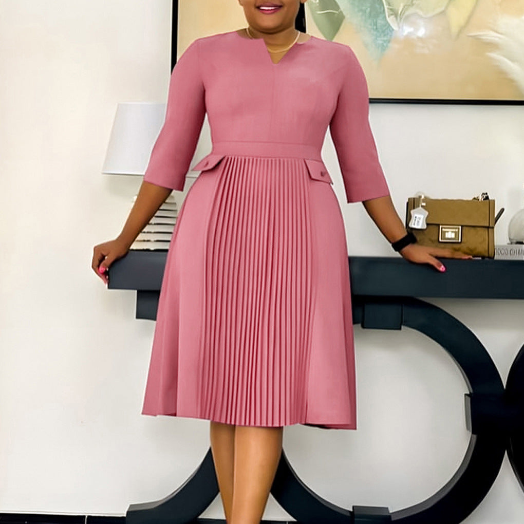Women's Solid Color Fashion Pleated Sleeve African Plus Size