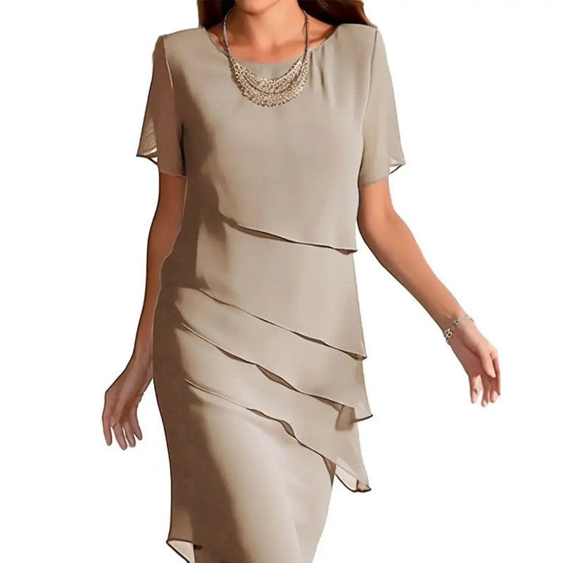 Women's Summer Slim Chiffon Patchwork Round Neck Dress