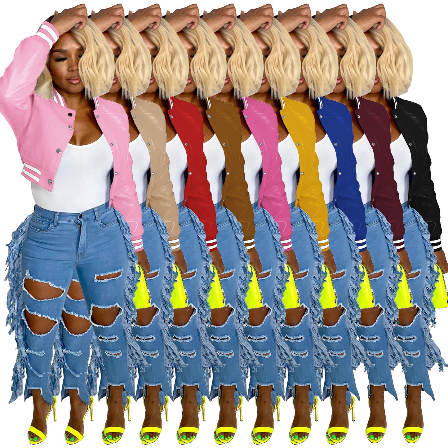 Women's Fashion Wear Thread Stretch Leather Casual Jackets