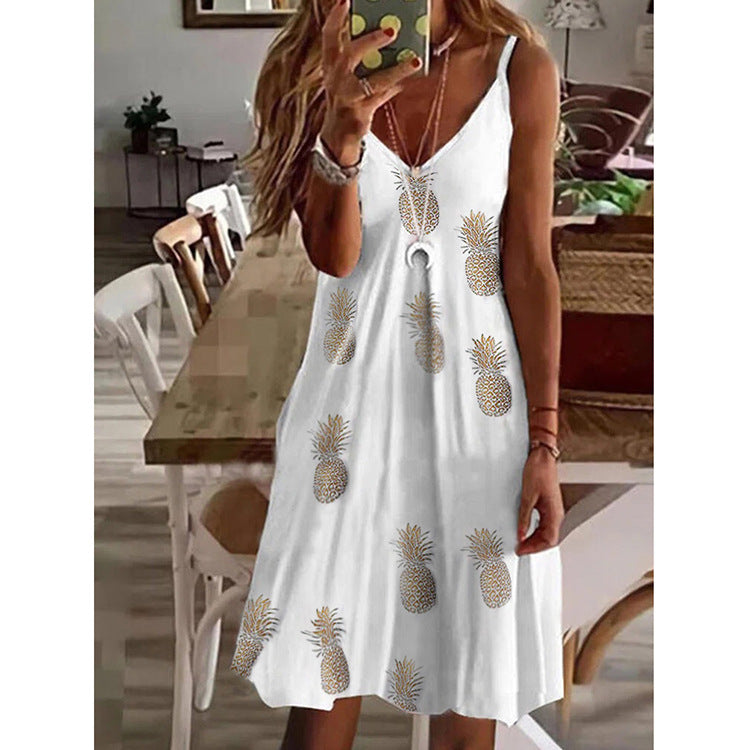 Women's Summer Trend Sexy Loose Printing Slip Dresses