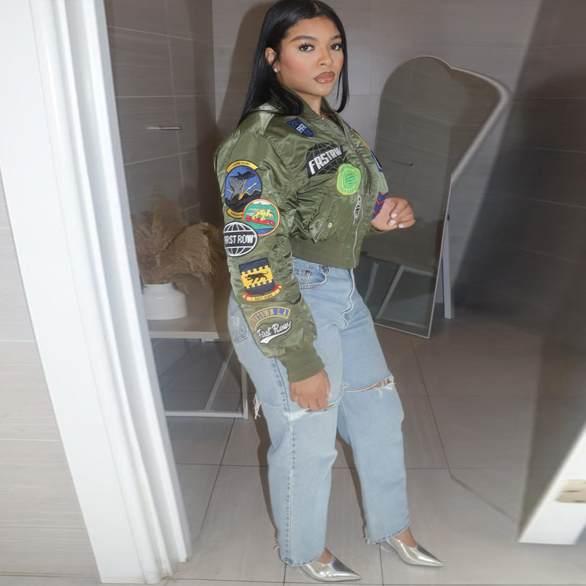 Full Embroidered Gary Cloth Casual Bomber Jackets