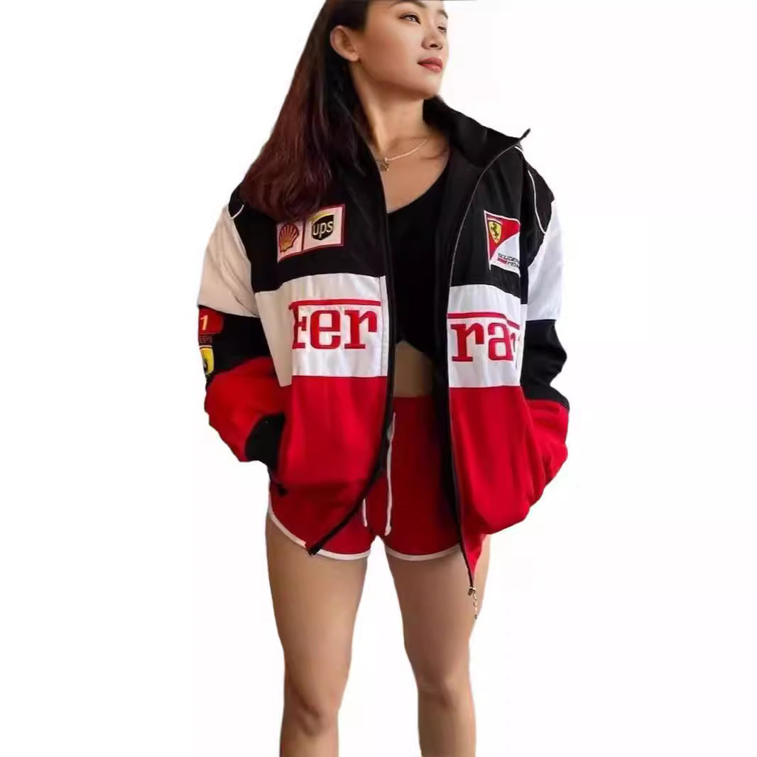 Color Matching Printed Quilted Long Sleeve Coats