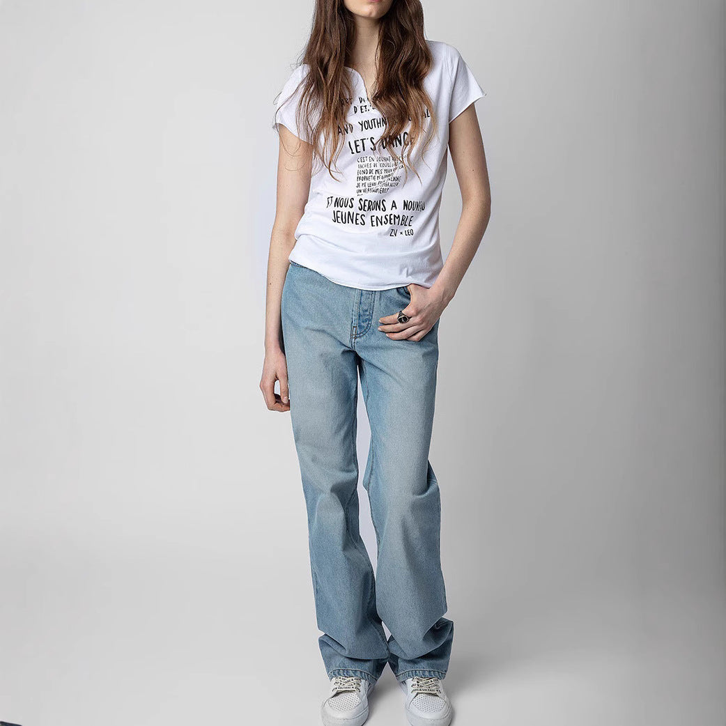 Women's Summer French Niche Front English Letter Blouses