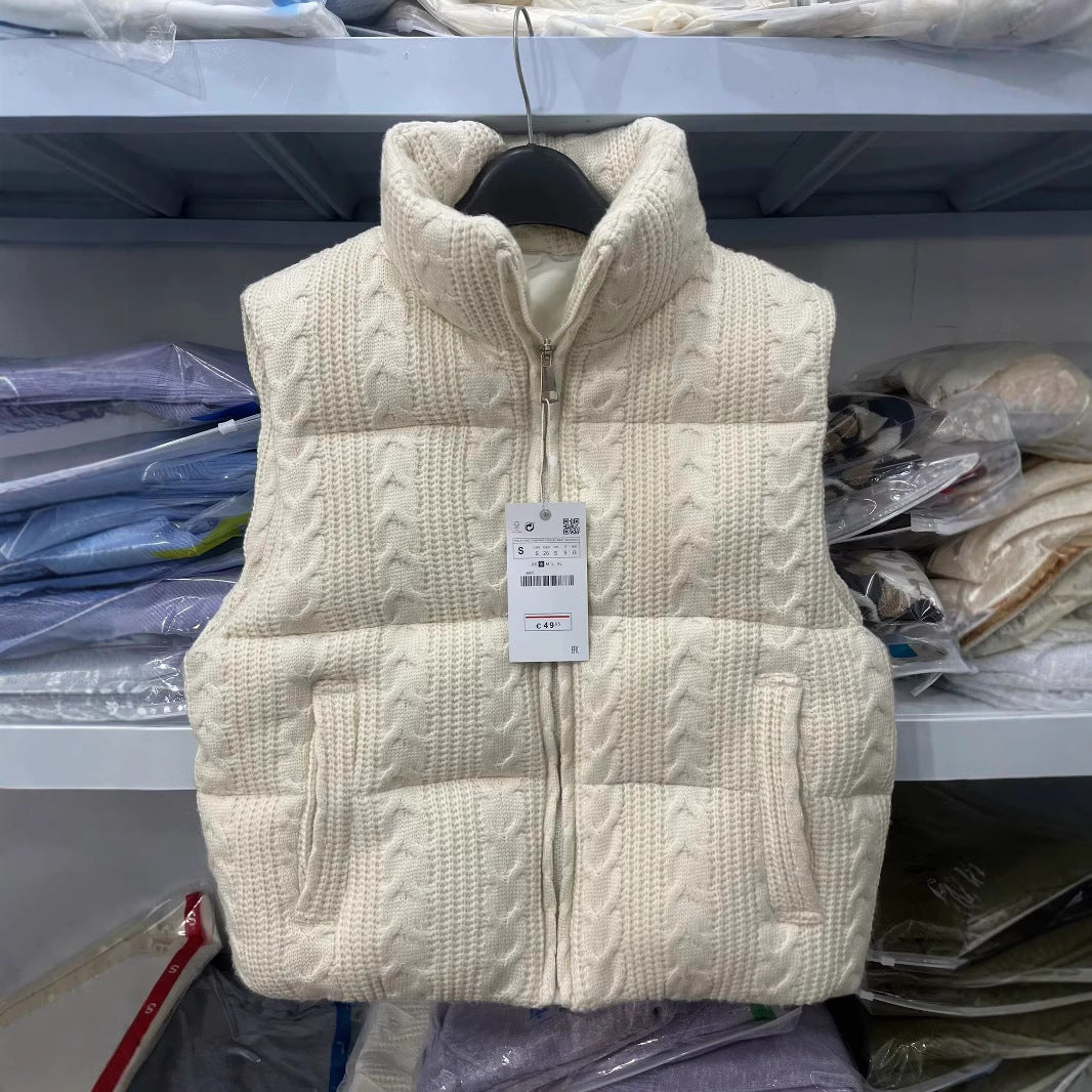 Women's Hot Stand Collar Knitted Cotton Outer Vests