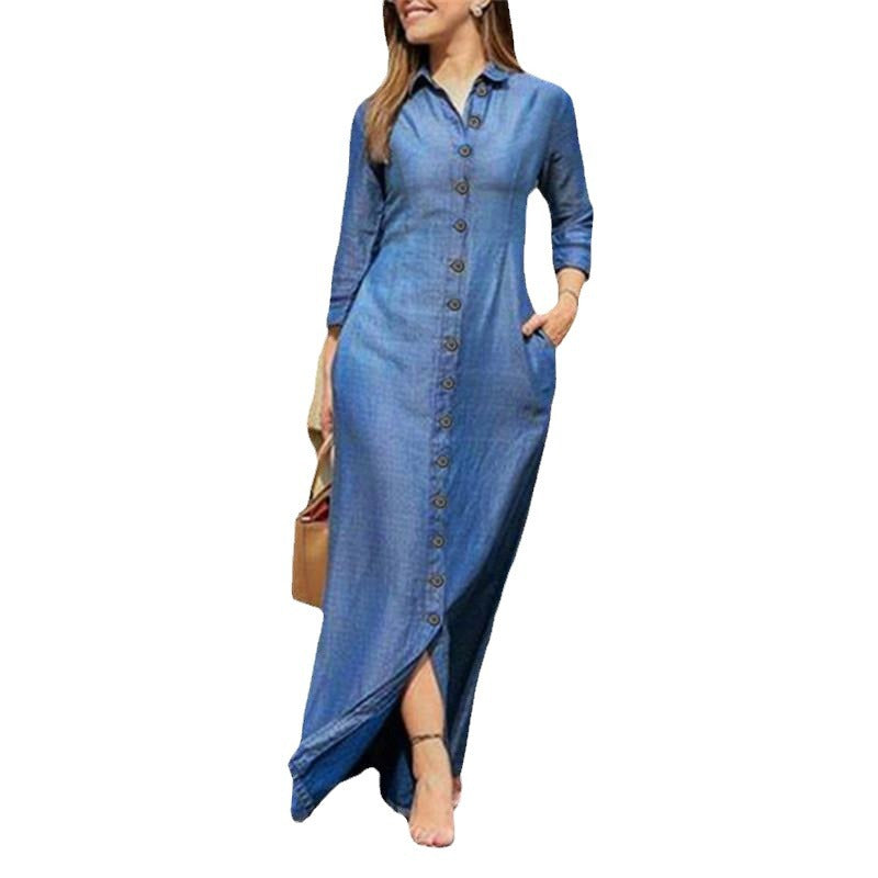 Women's Elegant Fashion Unisex Style Long Sleeve Lapel Solid Color Dresses