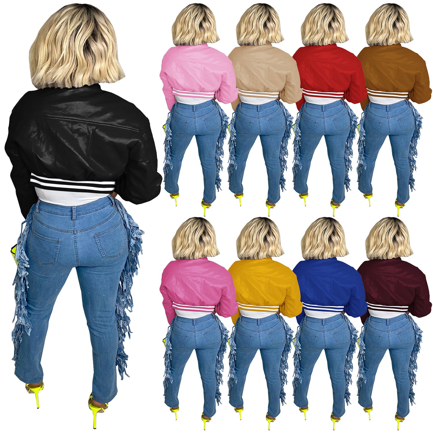 Women's Fashion Wear Thread Stretch Leather Casual Jackets