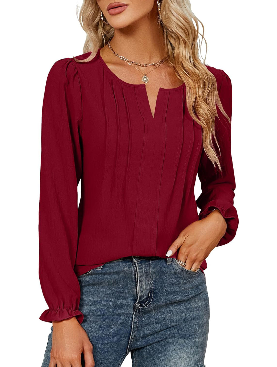 Women's Casual Solid Color Long Sleeve Stripes Blouses