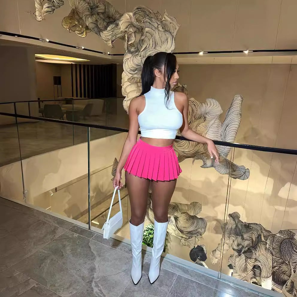 Women's Summer Solid Color Sexy Mini Pleated Skirts
