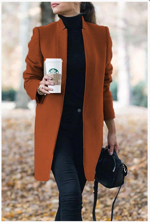 Fashion Solid Color Stand Collar Woolen Women's Sweater, Sweater