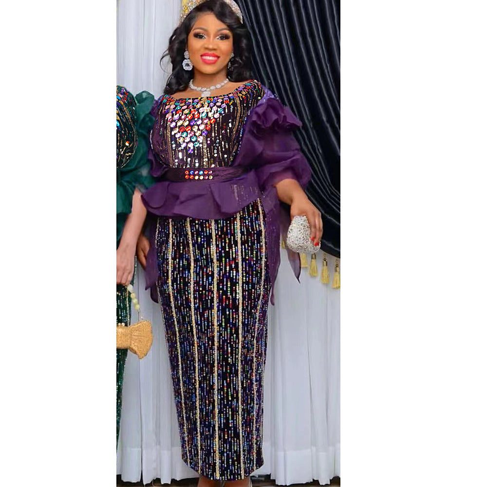 Women's Dress Rhinestone African Wear Belt Dresses