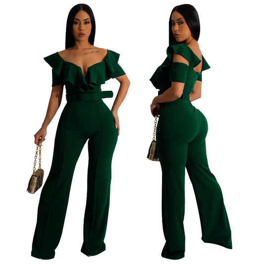 Women's Versatile Flounce Sexy Waist Trimming Jumpsuits