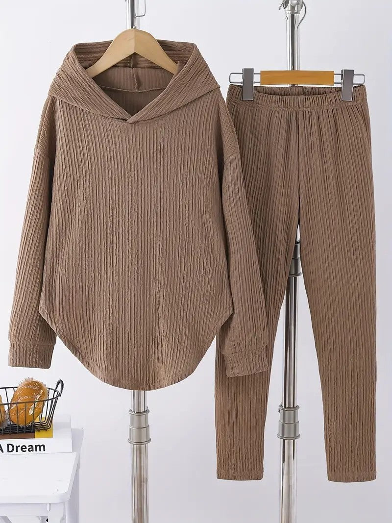 Women's Set Solid Color Long-sleeved Hooded Trousers Sweaters