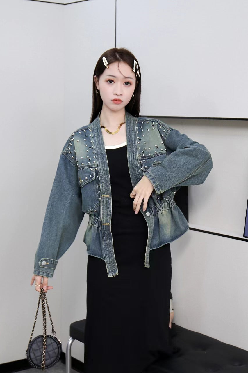 Women's Early Beaded Korean Style Tight Waist Jackets